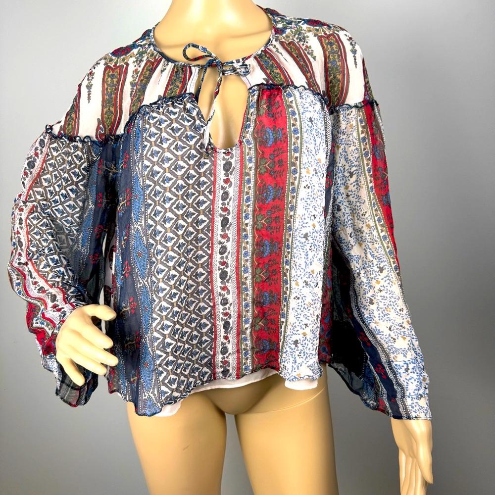 Twelfth Street By Cynthia Vincent Peasant Blouse Silk Long Sleeve Size Sz L